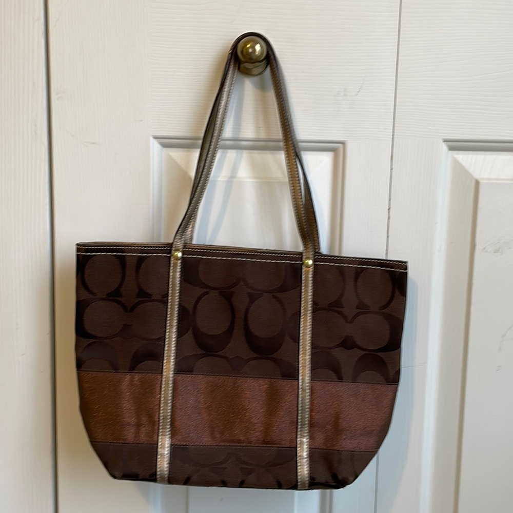 Brown and brown sparkle coach shoulder bag